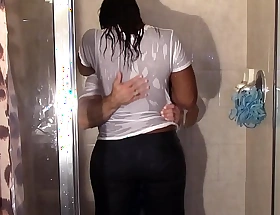 Big black spoils grinding white dick in shower till they cum