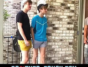 Hot brothers fuck their horny older neighbour in gay threesome