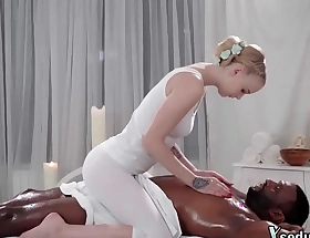 IR oiled babe gets drilled by Black guy after massage